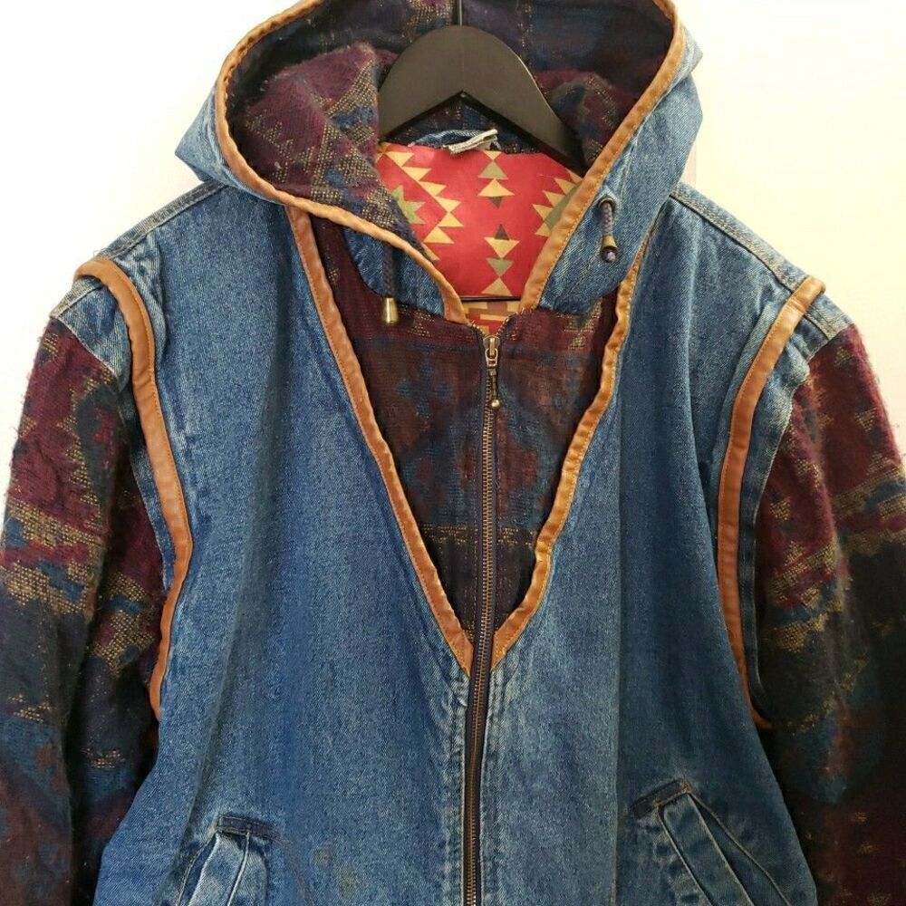 Vtg Outbrook Denim Western Aztec Jacket 90’s Size 20W Women's Chore Barn Coat - Picture 2 of 9